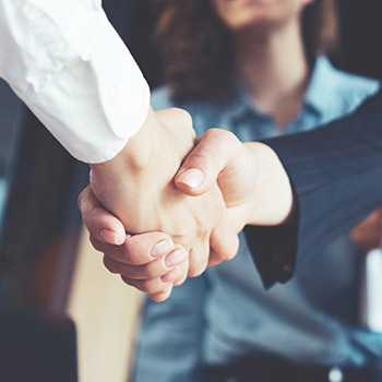 Young business people shaking hands in the office. Finishing suc